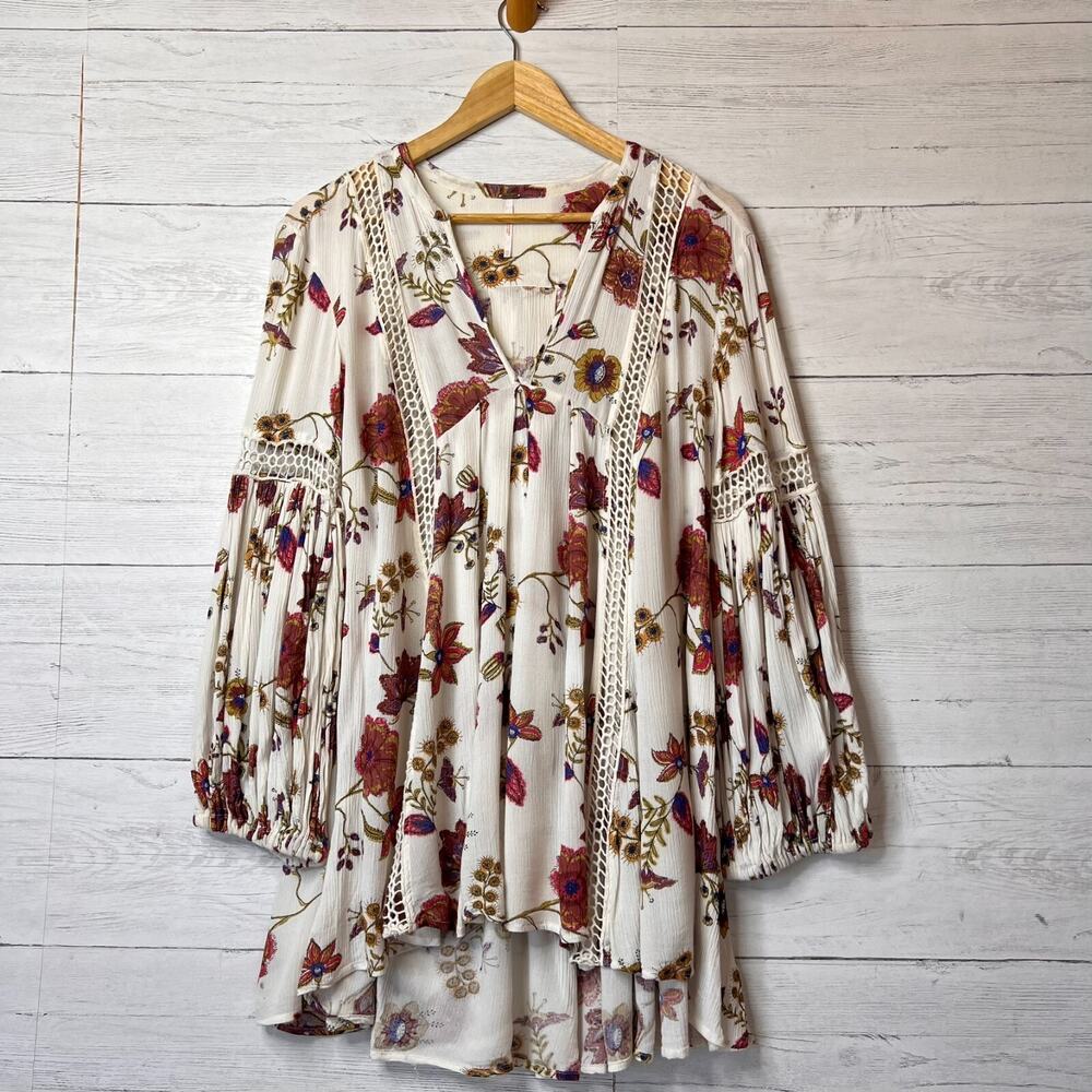 Free People Dress Womens Size XS Just the Two of Us Tunic Floral Embroidered